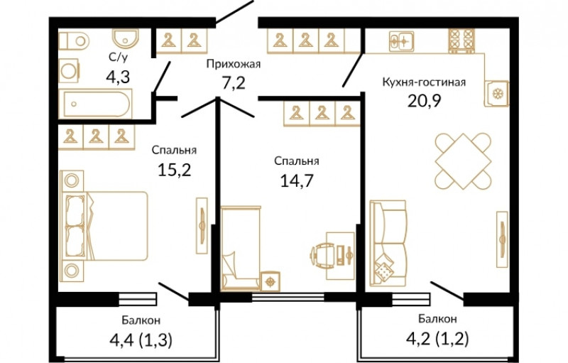 Планировка квартиры 2-комнатная